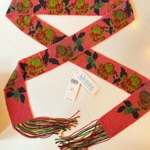 Anthro Pink Floral Beaded Scarf / Belt